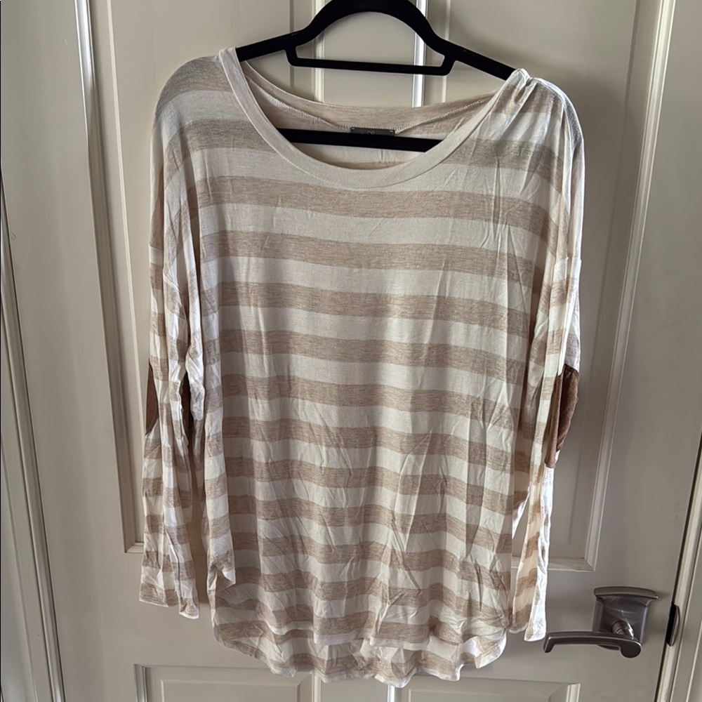 Market and Spruce Striped Beige and White Women's Top